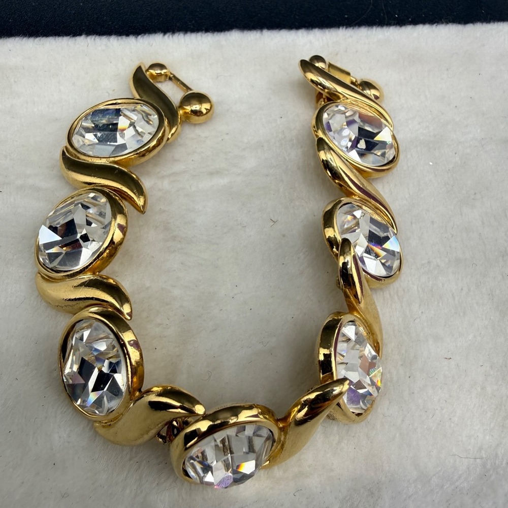 Vintage Napier Rhinestone Bracelet Hollywood Series Gold Tone Signed 7.5"